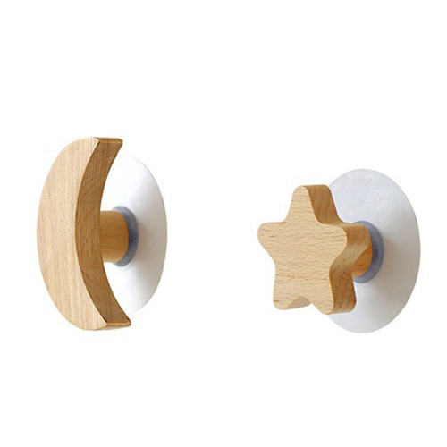 Solid wood hook star moon wall-mounted punch-free coat hook creative decoration children's room door handle coat hook