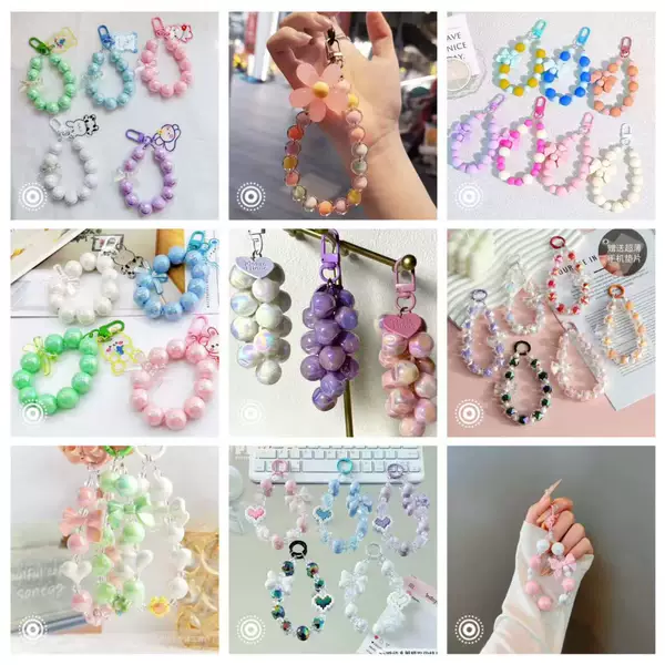 New Style Bowknot Beaded Phone Chain Keychain Heart-Shaped Bead Pendant Cute Backpack Decoration Hanging Chain Wholesale