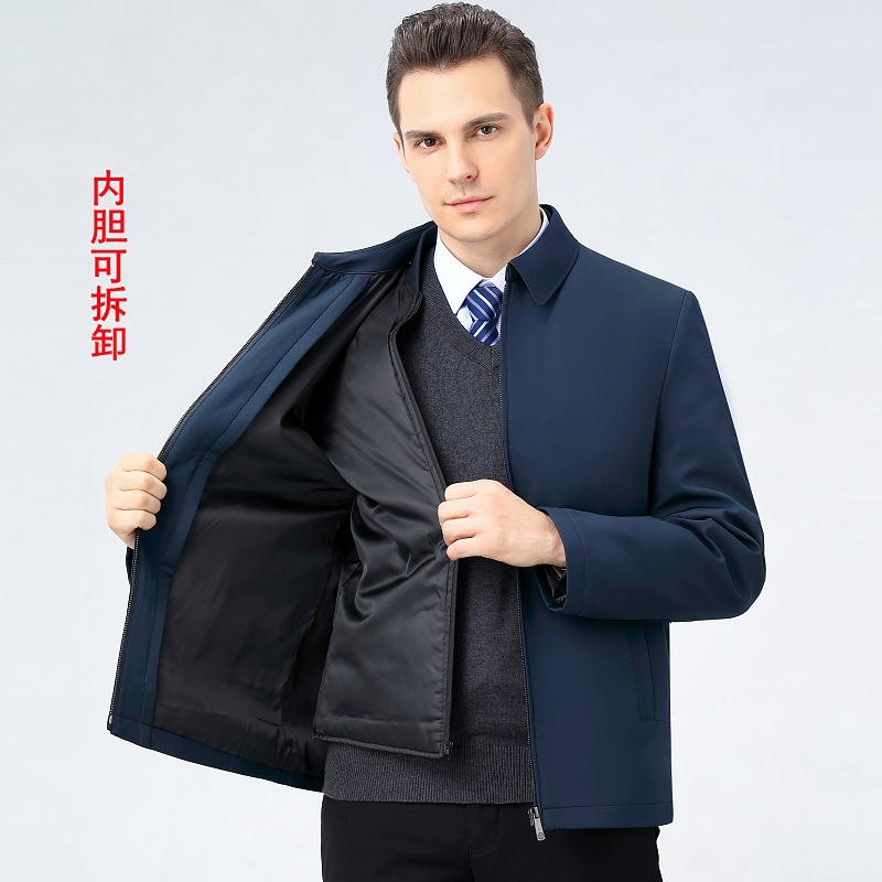 2025冬季新款中年男士羽绒服翻领可卸内胆白鸭绒保暖休闲夹克外套