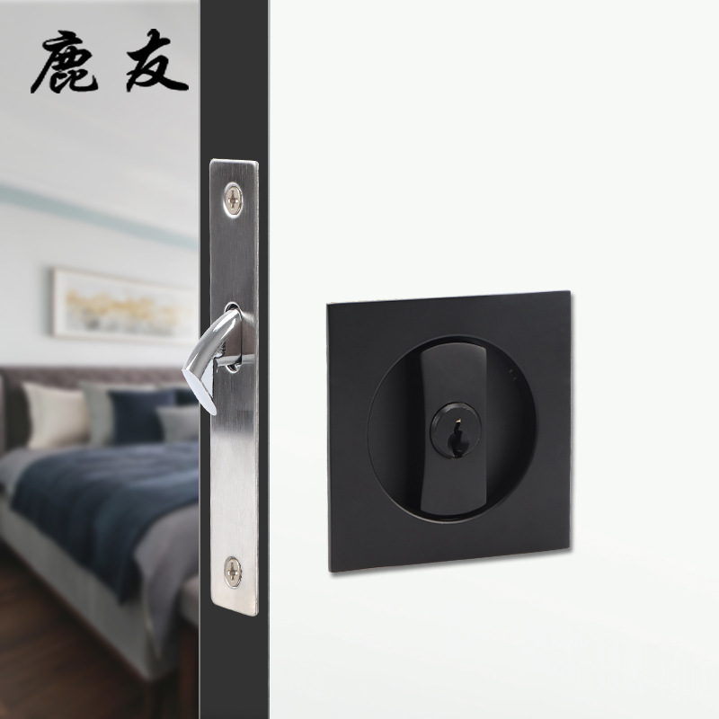 Luyou cerradura de puerta corredera puerta interior cerradura de puerta corredera doble gancho cerradura baño cocina incrustado traducción oculta cerradura de puerta de madera