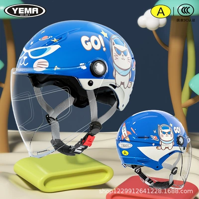 Summer Sun Protection 3C Certified: Motosiklet kaskı (dəbilqə) - summer-style-star-blue-cool-kitten-transparent-long-mirror-anti-fog-patch