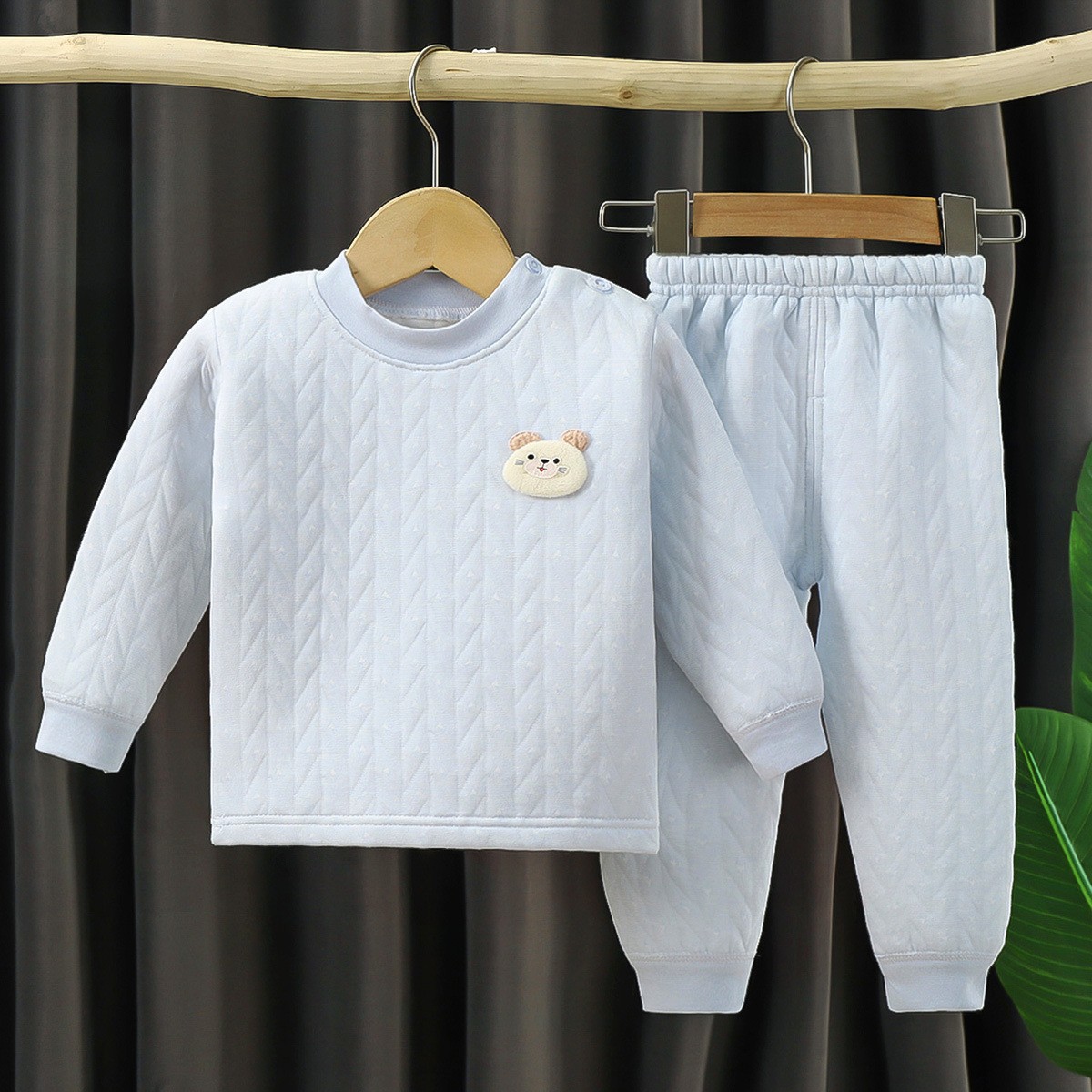 冬季新款三层保暖空气棉套装纯棉男宝女宝睡衣家居服内衣套装