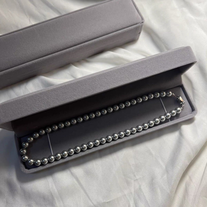 首饰盒长条绒布礼品盒珍珠项链盒子灰色饰品收纳盒项链手链盒