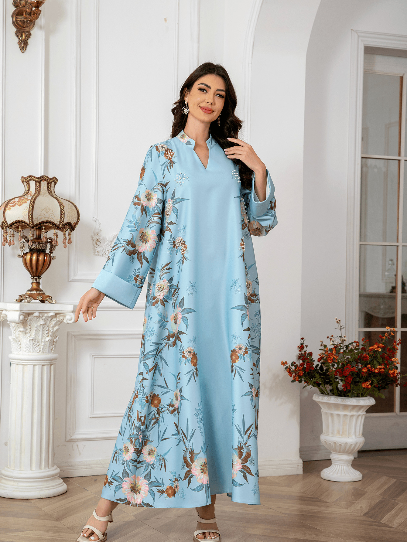 SW0803 Middle East Cross-Border Muslim Women's Robe Dubai Printed Long Dress Elegant And Stylish_ecoleips.com