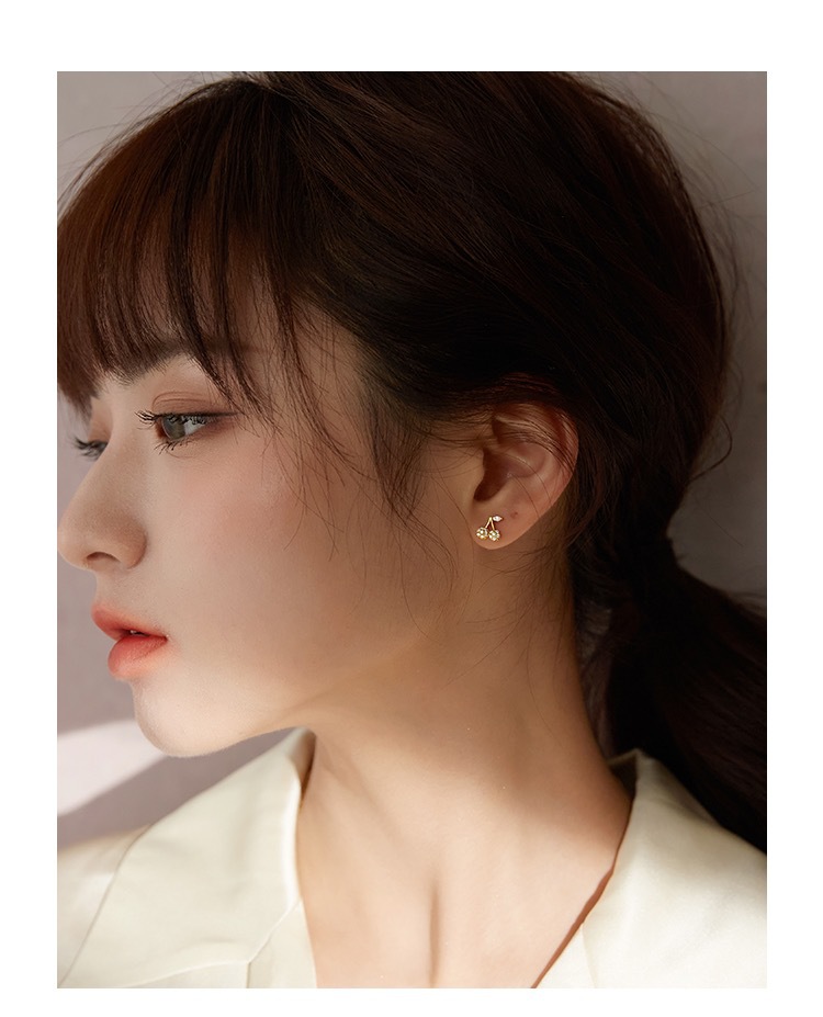 Shopping Occasion 925 Sterling Silver Material Fruit Pattern 1 Pair 925 Sterling Silver Artificial Gemstones Fruit Ear Studs