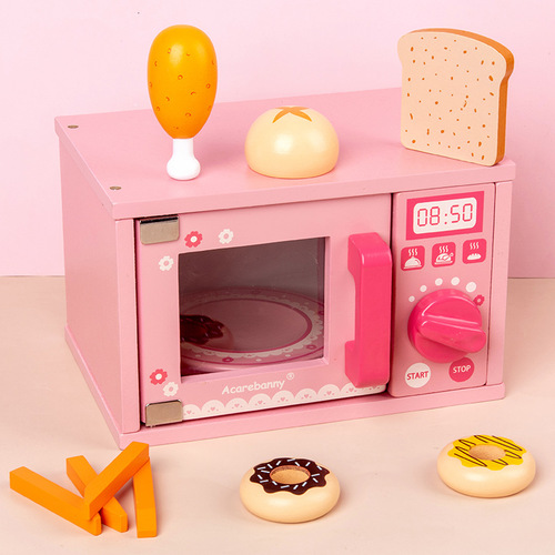 Wooden children's simulated microwave oven kitchen toys play house bread baking dessert meal kitchenware set toys