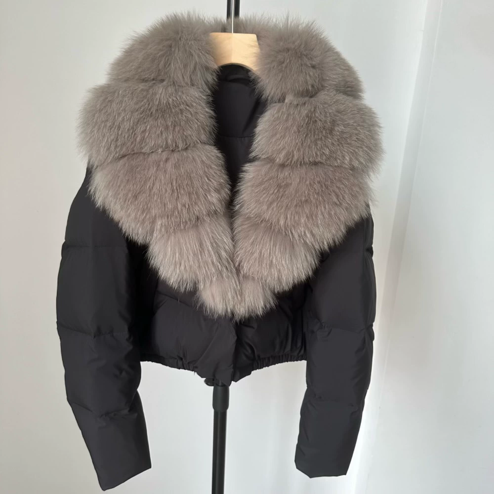 Пуховик Velvet Duck-Down зимний, короткий пуховик с крупным Faux-Fur воротником, размеры S–M