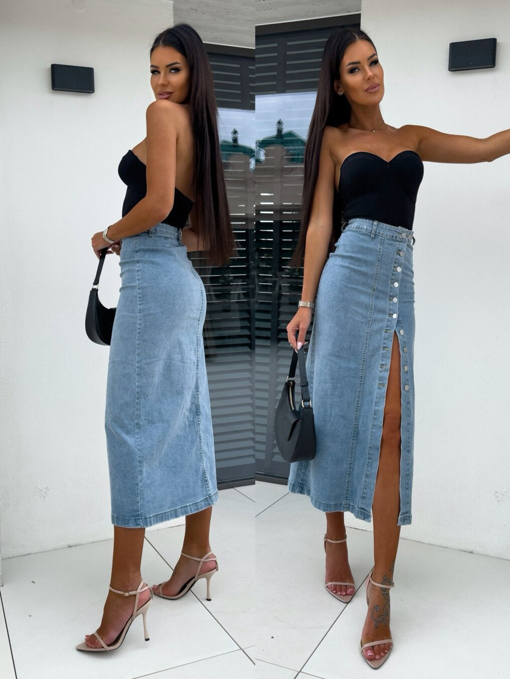 329g Weight Midi Dress Dress Length Type Denim Skirt Dresses Type Cotton, Polyester, Denim Fabric Type Mid Waist Waist Line High Elasticity Elasticity Holiday, Travel Occasion Regular Fit Fit Type Solid Color Pattern Summer Season Women's Gender Streetwear Style Summer Streetwear Solid Color Cotton Polyester Denim Midi Dress Skirts 29