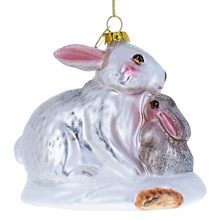 宠物兔玻璃纪念装饰兔妈妈和兔宝宝动物雕像圣诞树装饰