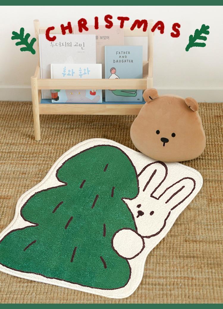Korean-style cute bunny bathroom mat, absorbent faux cashmere mat, non-slip and easy-to-clean foot mat for bathroom entrance