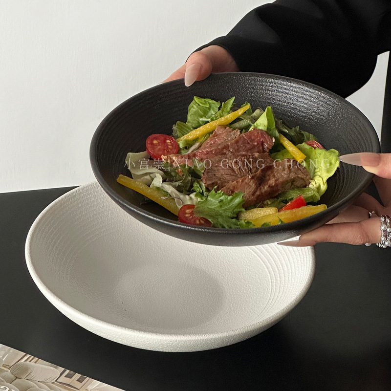 Elegant ceramic plate, light food bowl, creative striped pasta bowl, deep salad bowl, unique spiral plate Elegant ceramic plate, light food bowl, creative striped pasta bowl, deep salad bowl, unique spiral plate