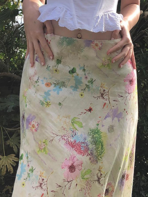 欧美少女田园风碎花彩色鱼尾半裙新款夏季甜美清新风气质风长裙|undefined