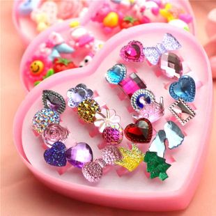 Korean children 24 Love Box cartoon ring transparent resin accessories girl birthday gift wholesale