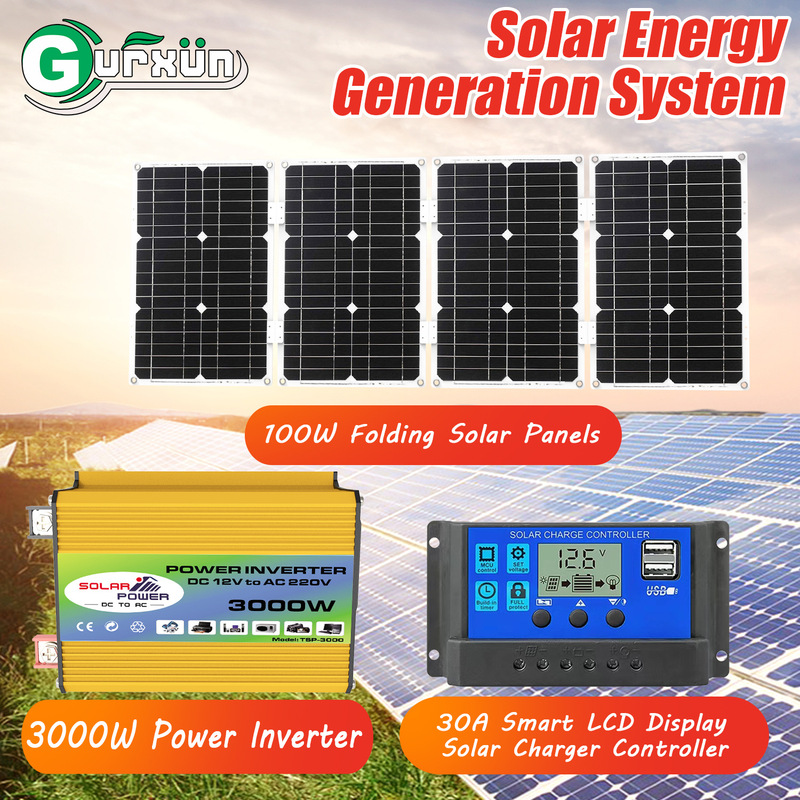 12V to 220V300W car inverter 100W folding solar panel 30A controller photovoltaic power generation suit 12V to 220V300W car inverter 100W folding solar panel 30A controller photovoltaic power generation suit