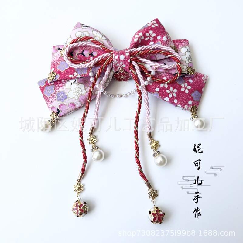 Japanese Kimono Lolita Bow Japanese Style Style Hair Accessories Han Dynasty Flower Headdress Tassel Hairpin Side Clip for Girls