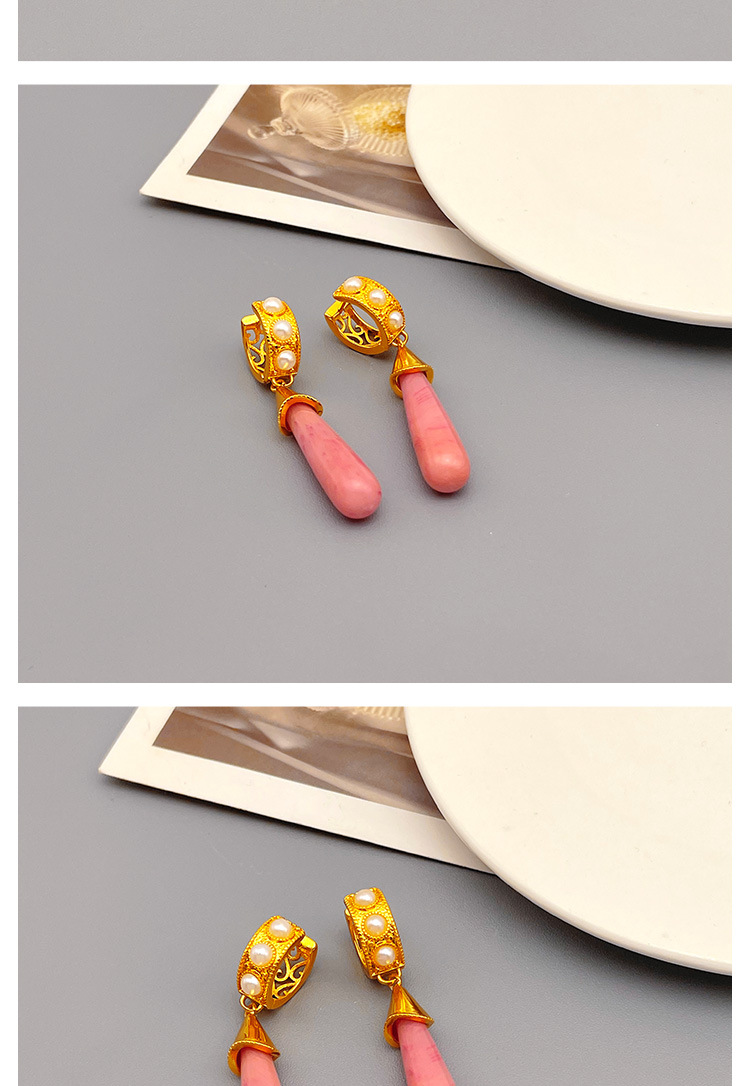 Simple Style Geometric Water Droplets Copper Gold Plated Artificial Pearls Natural Stone Drop Earrin