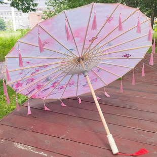 Antique Tassel Silk Umbrella Rainproof Ancient Hanfu Dance Umbrella Decorative Props Show Performance Dancing Oil Paper Umbrella