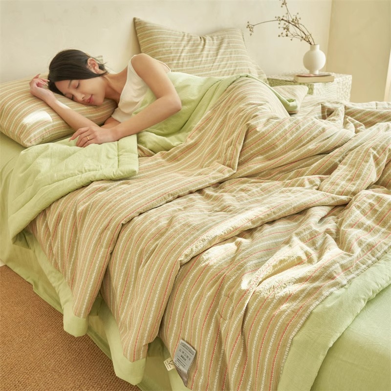 Edredón de algodón de algodón, edredón de cuatro piezas, edredón fresco de verano, dormitorio de algodón puro, edredón de aire acondicionado lavable a máquina, edredón de verano