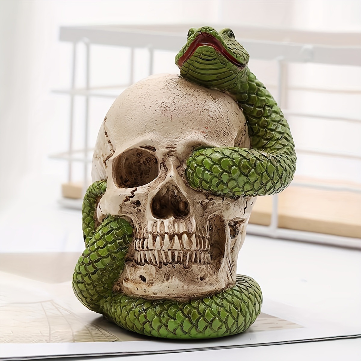 Amazon nueva calavera de Halloween, artesanías de calavera de resina navideña, decoración de ambiente festivo, decoración