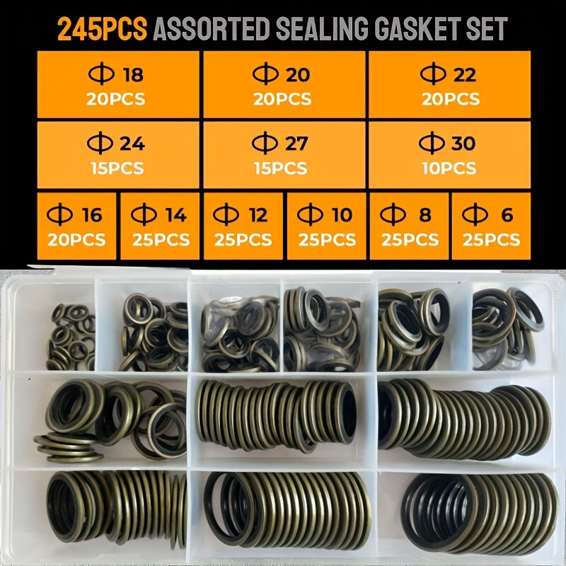 245/100Pcs- Rubber Oil Pipe Sealing Gasket Made of Nitron Rubber Including Sealing Ring and Rubber Pad