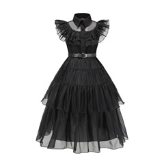 European and American foreign trade girls' skirt The Addams Family Wednesday printed dress cos clothing mesh skirt