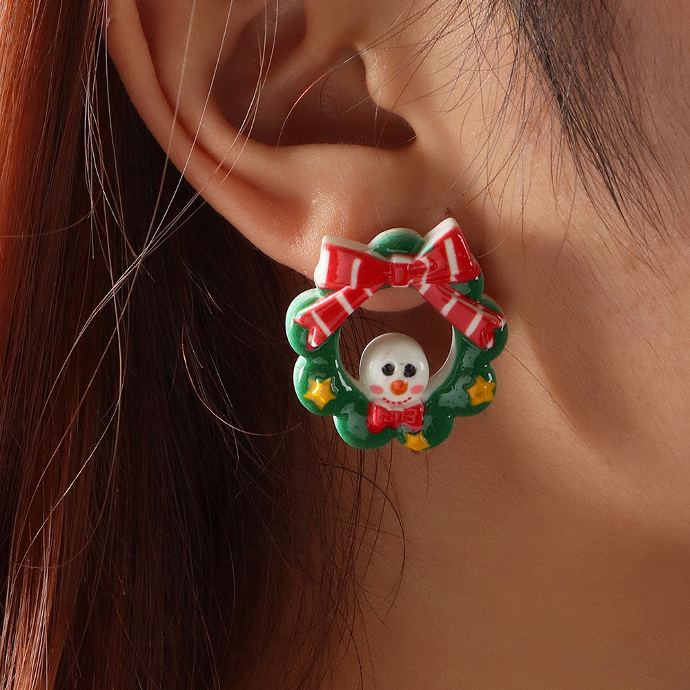 Cartoon Christmas Snowman Bell Resin Earrings Wholesale Jewelry Nihaojewelry display picture 14