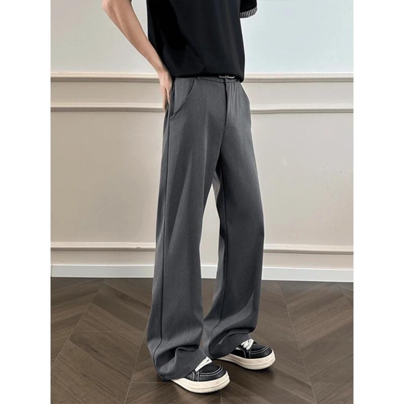 Four-Line Narrow Embroidery Flared Trousers for Men, American High Street Style, Drapey Pants, Slim Fit, Casual Curved Pants