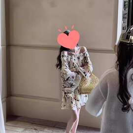 一件代发2024爆款跨境外贸双印花连衣裙一字肩收腰显瘦度假裙直播