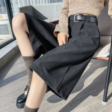 灰色复古毛呢阔腿裤女秋冬季新款韩版小个子五分裤直筒中裤A8542
