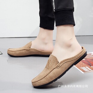 Summer Breathable Canvas Beanie Shoes, Slip-On Lazy Half-Slippers, Men's Fashionable Student Versatile Outer Wear Toe-Toe Slippers