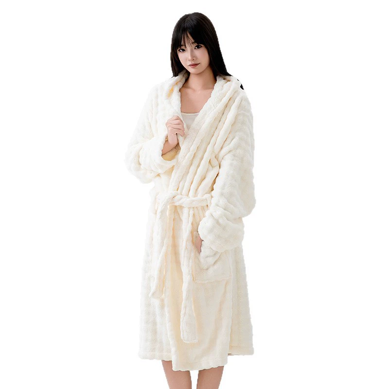 Bathrobe with hood, long-sleeve, keep warm bath towel, increased thickness