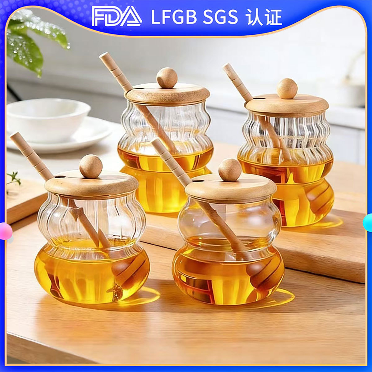 tanque de sellado de vidrio de alto borosilicato de bambú cubierta con barra de agitación tanque de almacenamiento de miel transparente almacenamiento doméstico de alto valor facial