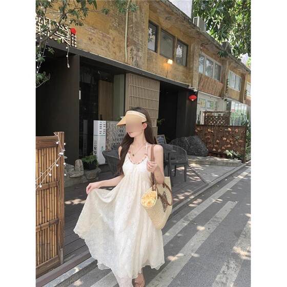 Seaside Holiday Beach Skirt Women's Travel dress White Sanya Piece Wear Travel Skirt Long Skirt Dopamine