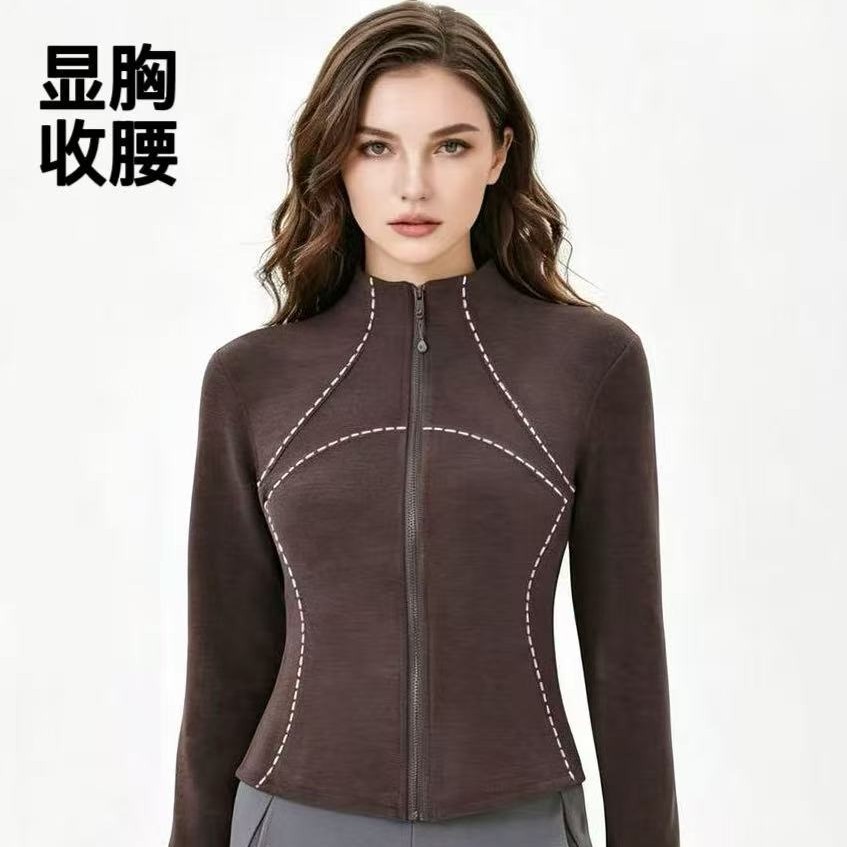 Autumn and Winter Stand-Up Collar Yoga Jacket for Women, Thick Fleece Sports Coat, Autumn Outdoor Sports Inner Layer, Windbreaker Liner