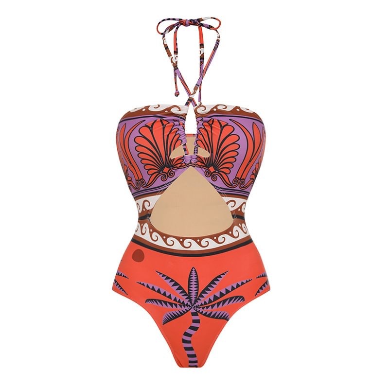 Nylon Fabric Type Women's Lady Bohemian Printing 2 Pieces Set One Piece Swimwear