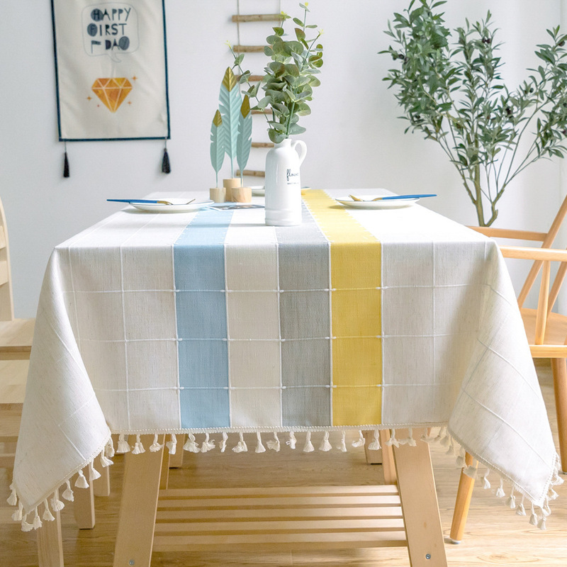 Nordic New Tassel Decorative Tablecloth Cotton and Linen Dustproof Dining Tablecloth for Home Kitchen Western Dining Table in Stock Plaid
