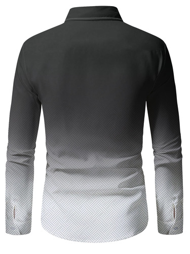 Men's Casual Long-Sleeve Printed Shirt Spring and Autumn Popular Gradient Color Comfortable Breathable Collar-Up Top