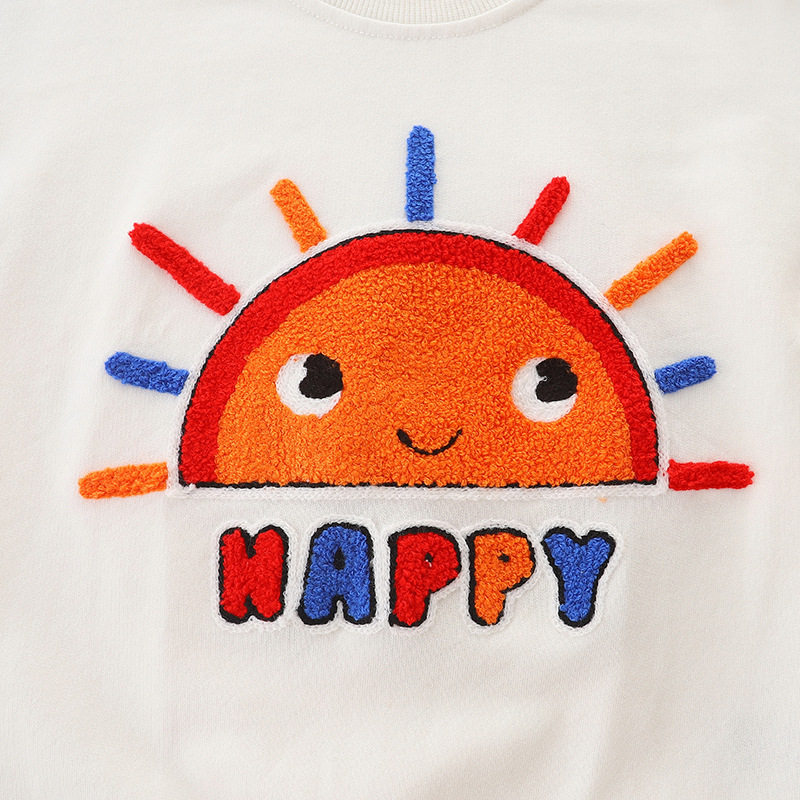 Primavera y otoño nueva ropa para niños sudaderas estilo europeo y americano dibujos animados para niños cuello redondo camisas de fondo moda empalme manga sudaderas para niños