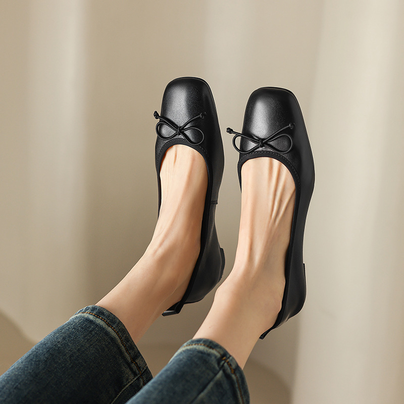 轻奢高端款！成都手工鞋头层牛皮蝴蝶结舒软蛋卷鞋女浅口平底鞋女