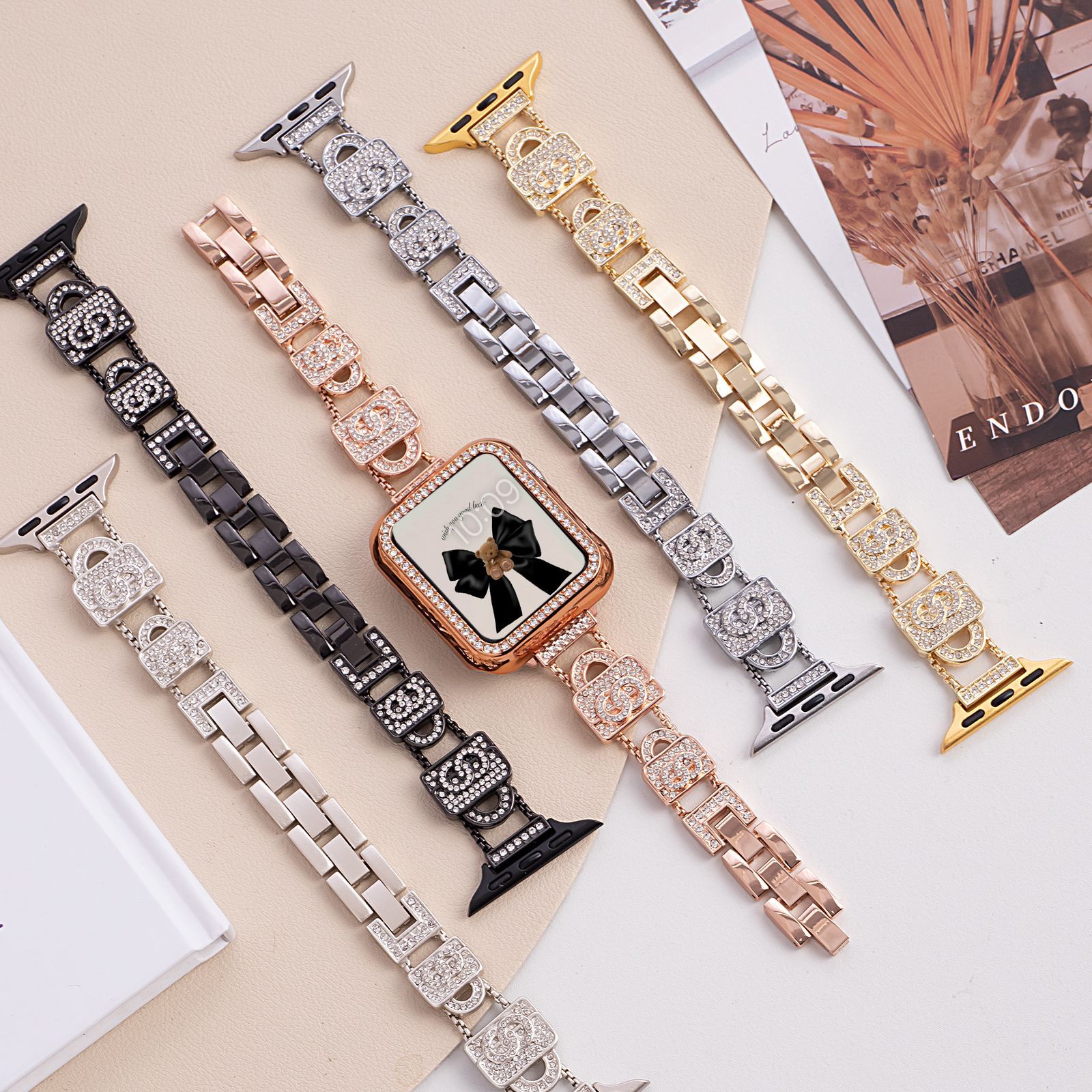 Suitable for Apple Watch S11 Metal Watch Chain, Small Handbag with Diamonds, Women's Watch Strap, iWatch S10 Watch Strap