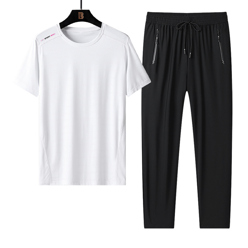 Trajes deportivos transfronterizos para hombres nuevos hielo de tamaño grande de verano delgado ropa deportiva de secado rápido para papá con pantalones superiores