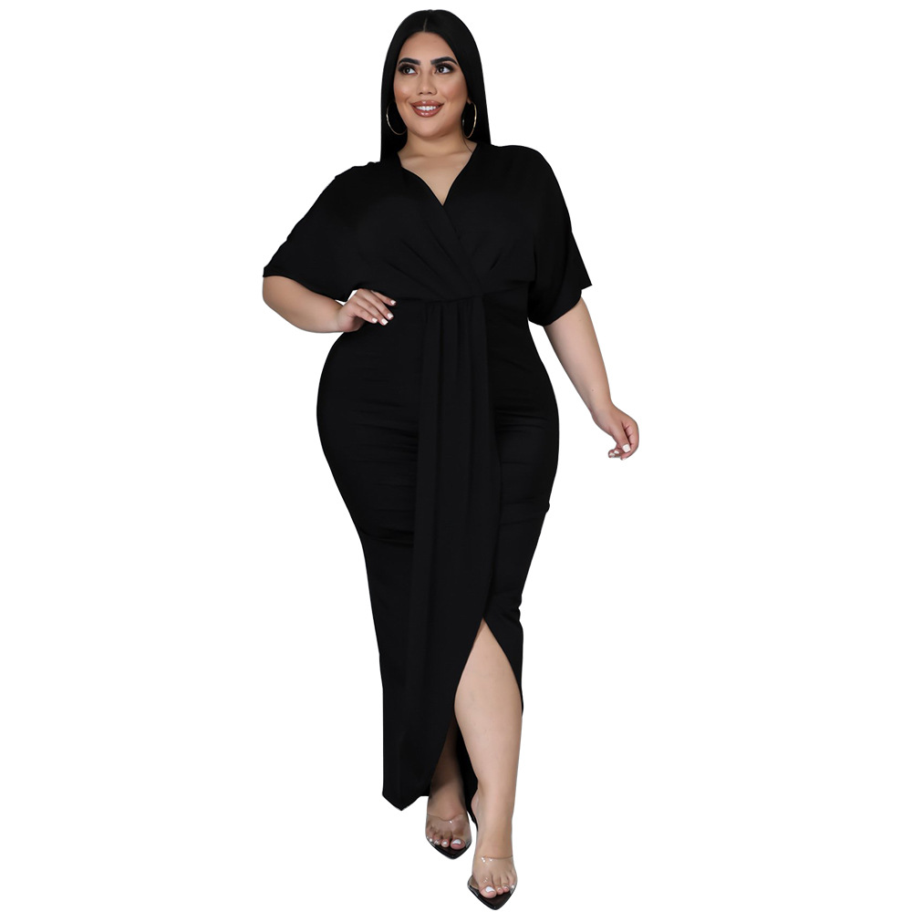 2022 primavera europea y americana nueva moda más el tamaño de las mujeres de comercio exterior sexy discoteca irregular split vestido con cuello en V