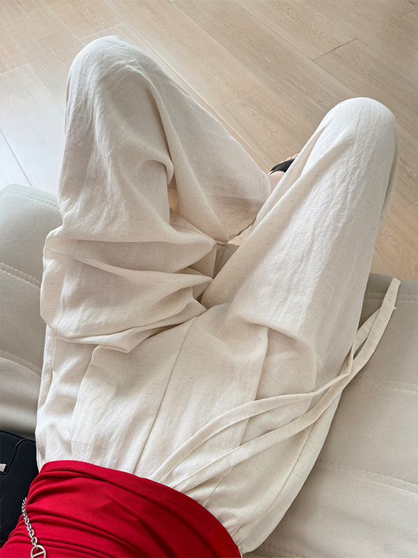 女性のためのオールインクルーシブエッジテンセルリネンシミターパンツ夏の新しいルーズスリムワイドレッグパンツハイウエストレイジースタイルカジュアルパンツ|undefined