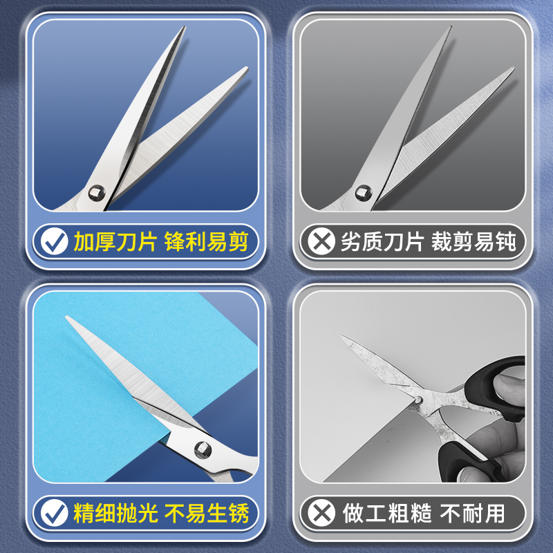 Suministros de oficina Tijeras para el hogar de acero inoxidable Tijeras de oficina negras para estudiantes Tijeras hechas a mano engrosadas grandes herramientas al por mayor