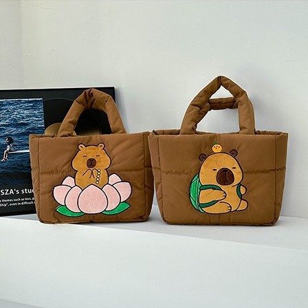 批发2024新款羽绒布手提单肩包可爱便携托特包少女心通勤上课跨包