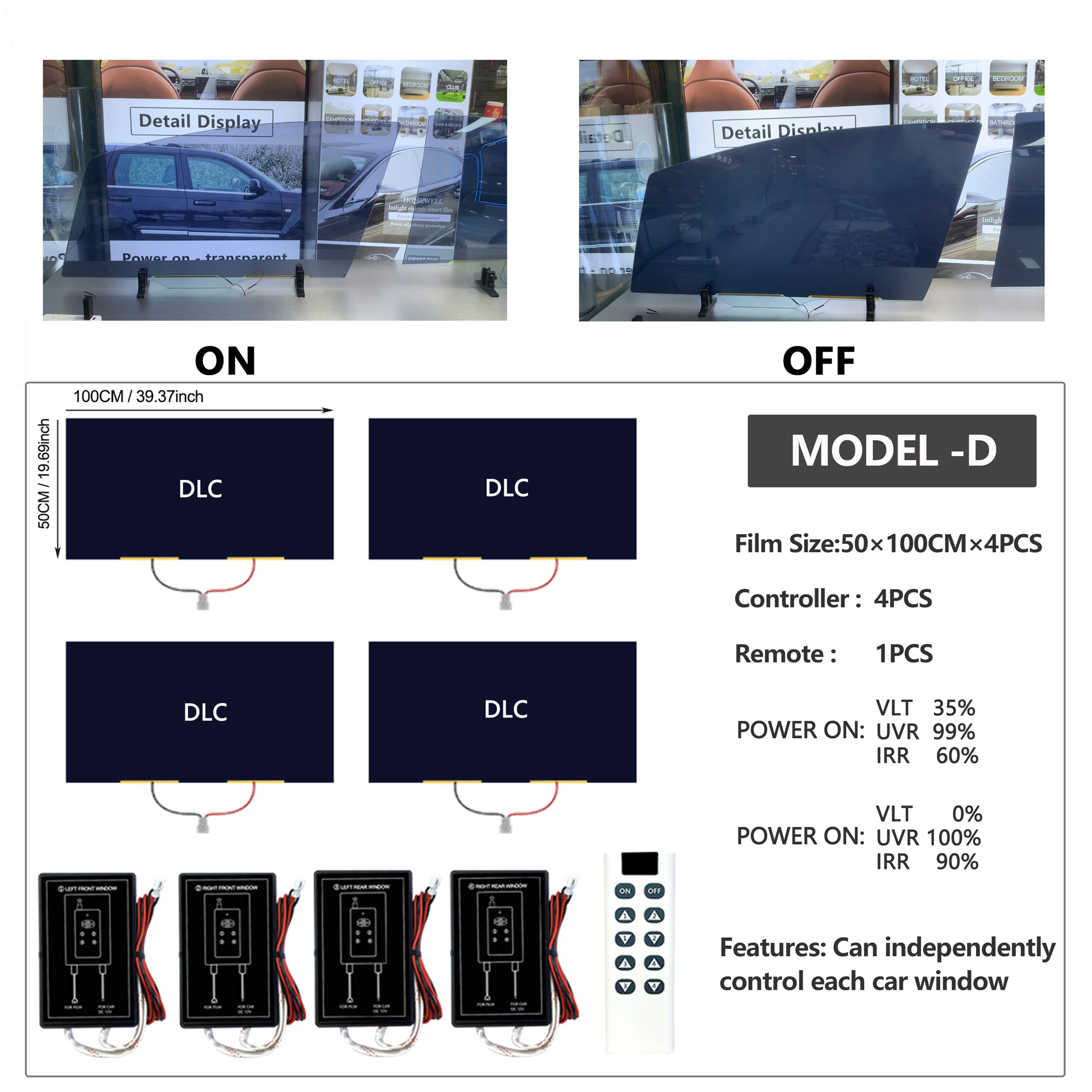 Dry-Adhesive Dlc Dye Liquid Crystal Dimming Film, Translucent When Powered On, Black When Powered Off, High Privacy Protection, Anti-Uv, Heat Insulation