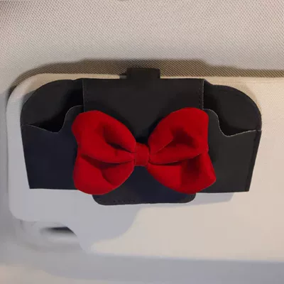 Car Glasses Clip/Bill Clip Pu Leather Glasses Clip, Car - red-bow-black-glasses-case