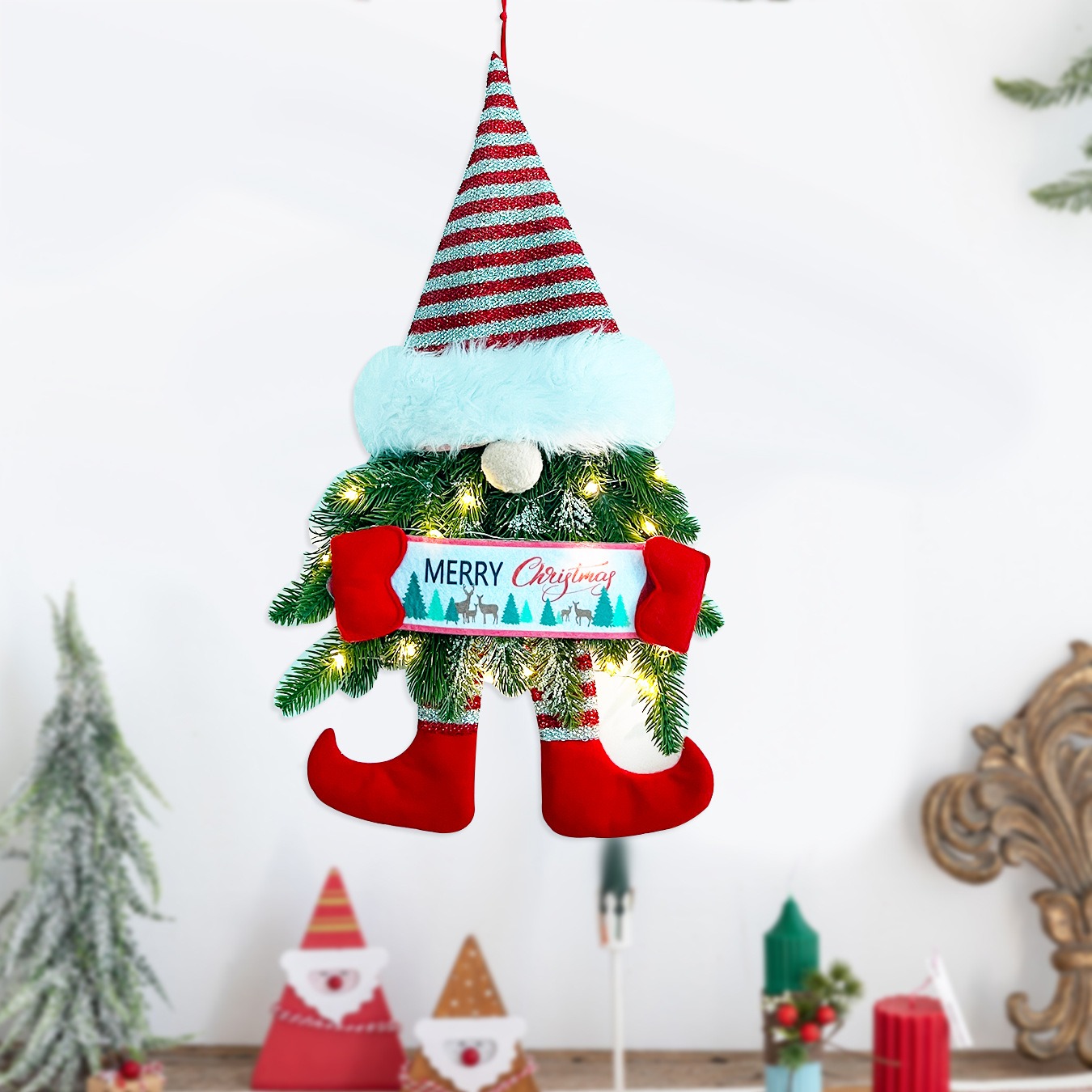 Suministros de decoración navideña guirnalda navideña Piernas Largas Anciano sin rostro colgante de Navidad colgante de pared colgante de puerta