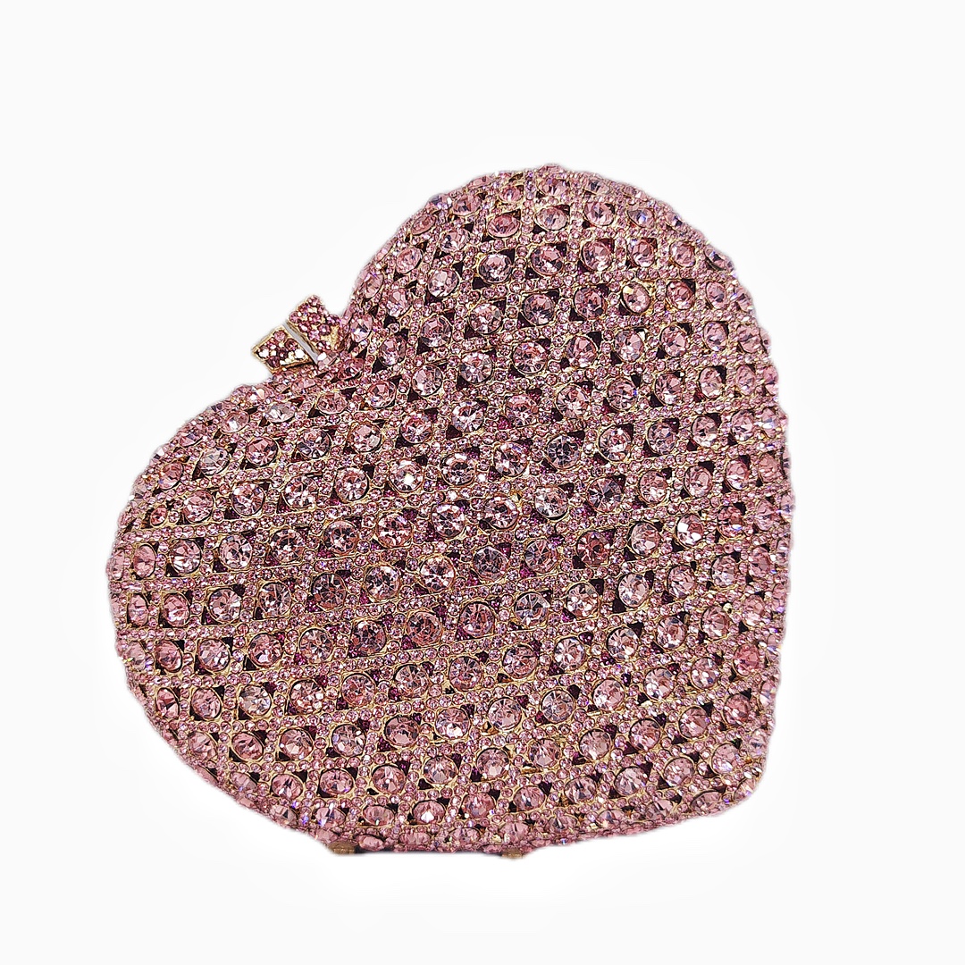 Túi clutch nữ đính đá hình trái tim dự tiệc sang trọng — Màu hồng, Màu bạc, Màu vàng kim, Bạc AB chi tiết 2