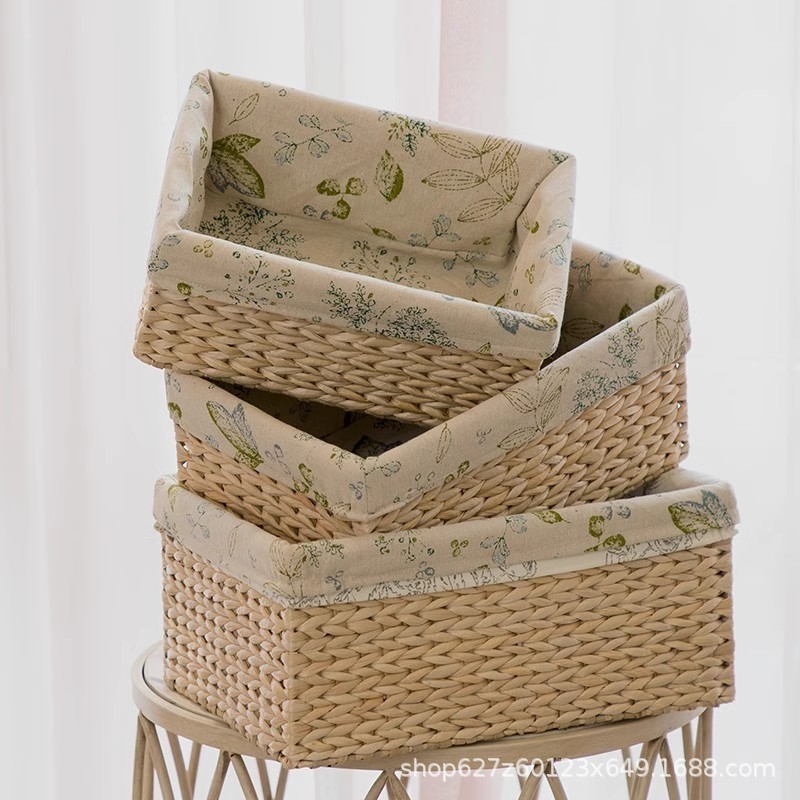 Cosméticos máscaras decorativas de caña de paja de mesa de acabado de la cesta de almacenamiento caja pequeña ropa sucia cesta de almacenamiento miscelánea